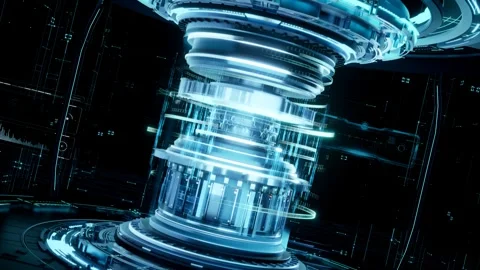 Futuristic Quantum Computing Core Reactor, 3D Technology Animation Stock Footage 345648539