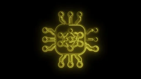 Futuristic quantum computing processor illustration in yellow neon glowing .. Stock Footage 312331214