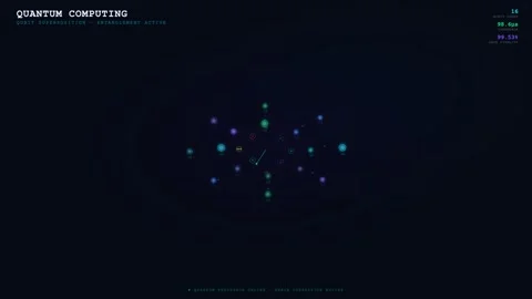 Futuristic Quantum Computing Visualization Interface Animation on Dark Stock Footage 334808600