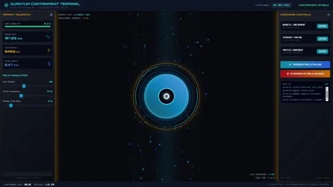 Futuristic Quantum Containment Terminal User Interface Dashboard Vidéo 348067510