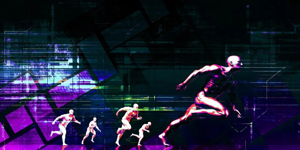 Futuristic Race Toward Data Driven Progress Stock Illustration