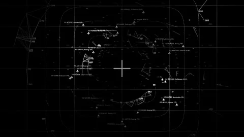 Futuristic Radar Concept Monochromatic Flight Tracking HUD Interface Video stock 337764718