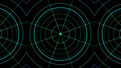 Futuristic Radar Grid Animation, Wireframe Concentric Circles, Sci-Fi Navigation Stock Footage 339953537