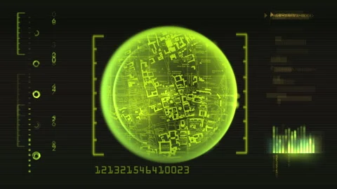 Futuristic Radar HUD Display Featuring Globe Map And Digital Data Overlay Stock Footage 323440019