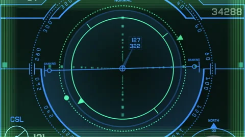 Futuristic Radar HUD Interface Circular Target Display And Digital Navigation Video stock 330109682