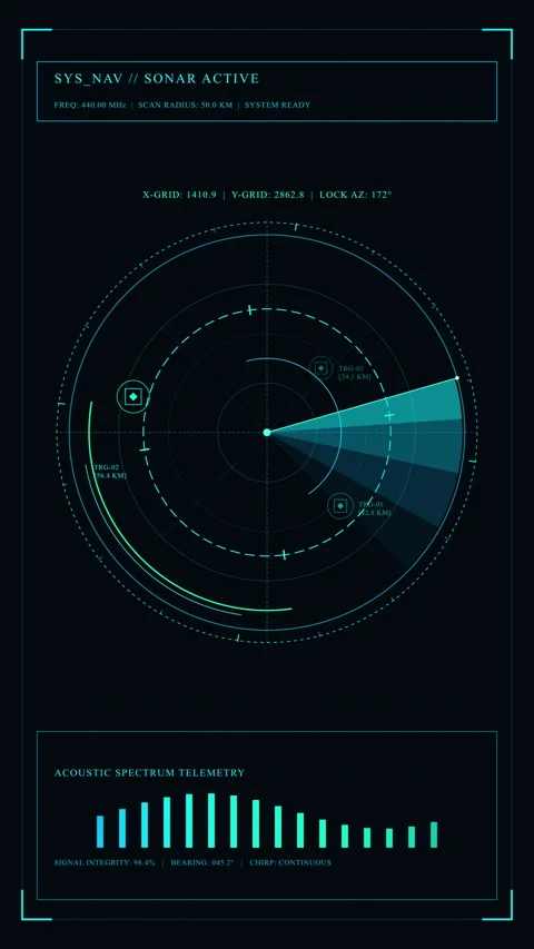 Futuristic radar interface animation with scanning circular display, digita.. Stock Footage 348337952