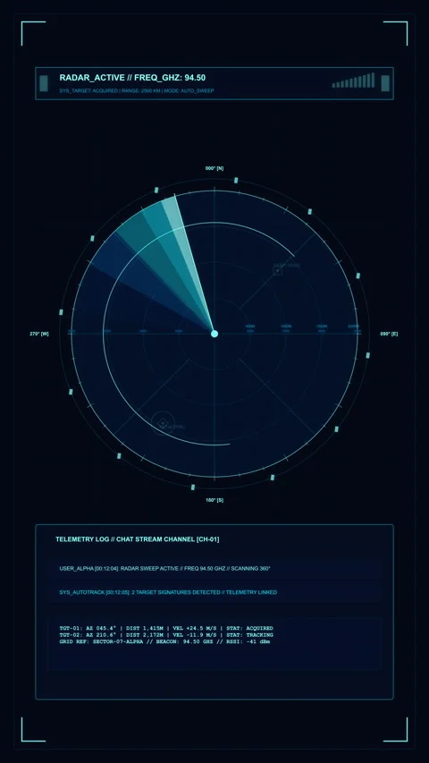 Futuristic radar interface scanning digital screen with glowing blue data m.. Stock Footage 348338252