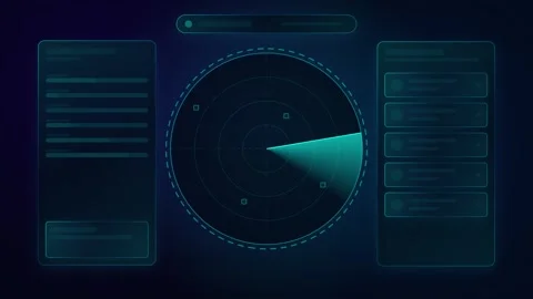 Futuristic Radar Scan Animation with UI Elements on Dark Blue Background Stock Footage 347820308