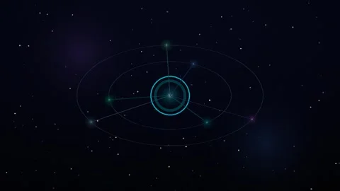 Futuristic Radar Scanner and Orbiting Nodes Animation Stock-Footage 347810824
