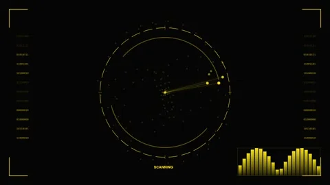 Futuristic Radar Screen with Data Visualization and Sound Wave Display Stock Footage 346659623