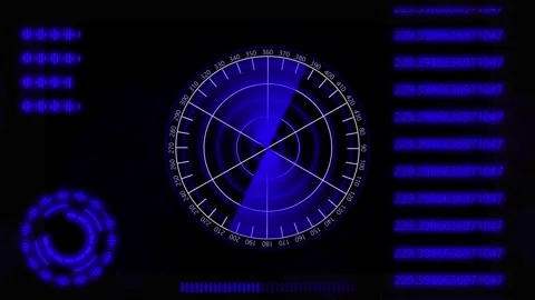 Futuristic radar screen with digital numbers and interface elements animate.. Stock Footage 259768052