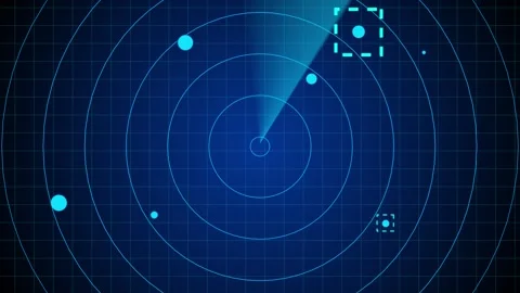 Futuristic Radar Screen Display with map Animation On Black Background, Blue Stock Footage 326792126