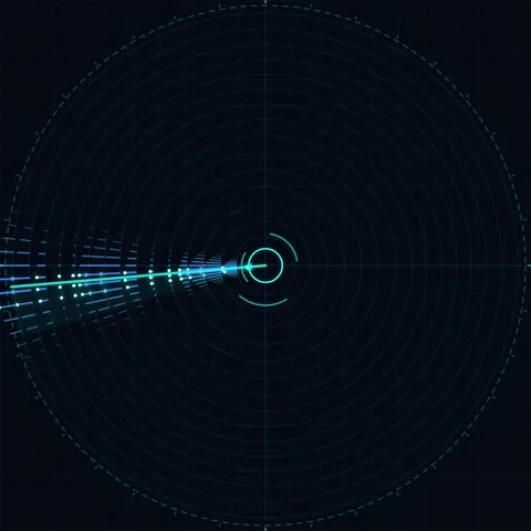 Futuristic Radar Screen Displaying Sonar Waves and Data Points Stock Footage 347261647
