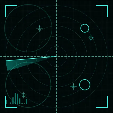 Futuristic Radar Screen Displaying Targets, Navigation and Data Analysis Stock Footage 347261035