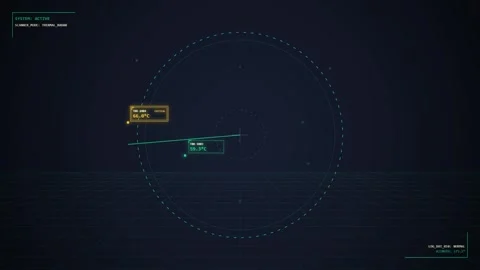 Futuristic Radar Screen HUD Interface with Data Analysis and Target Tracking Stock Footage 348792967
