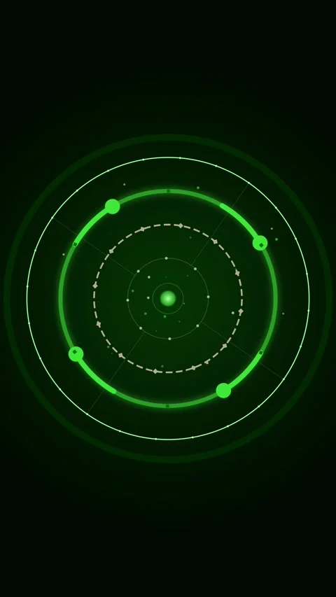 Futuristic Radar Screen with Orbiting Planets and Data Points, Sci-Fi Navig.. Stock Footage 347071654