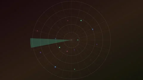 Futuristic Radar Screen Scanning Digital Data Points on a Concentric Grid D.. Stock Footage 340470020