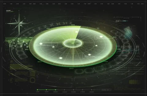 Futuristic radar screen, searching target. Air search. Military search system Stock Illustration