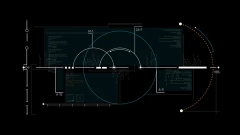 Futuristic Radial Analysis Dashboard With Circular Trajectories Measurement Axis Stock Footage 341559921