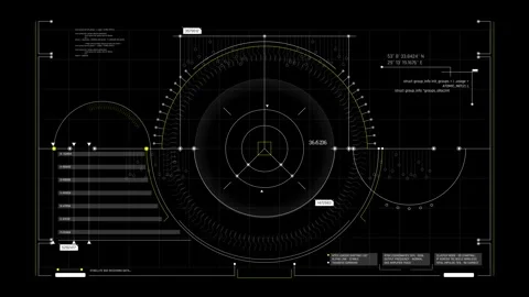 Futuristic Radial Analytics Dashboard With Central Circular Graph Scales Stock Footage 341559904