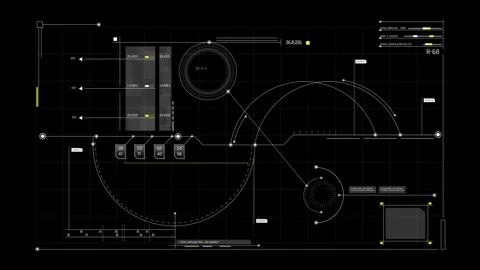 Futuristic Radial Analytics Dashboard With Circular Data Graphs Scales Stock Footage 341559903
