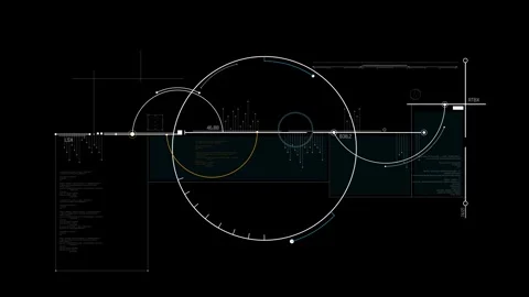 Futuristic Radial Analytics Dashboard With Circular Scale Curved Data Paths Video stock 341559919