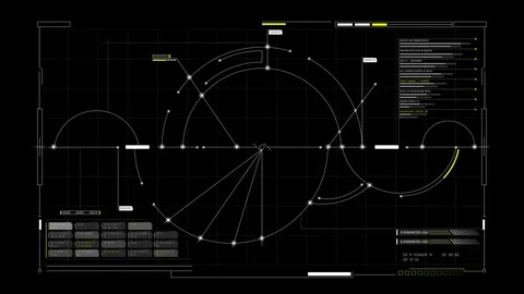 Futuristic Radial Analytics Dashboard With Connected Trajectory Curves Stock Footage 341559908