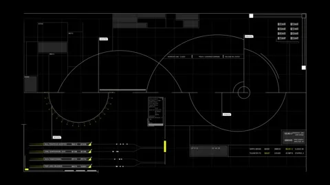 Futuristic Radial Analytics Dashboard With Connected Circular Graphs Curved Path Stock Footage 341559916