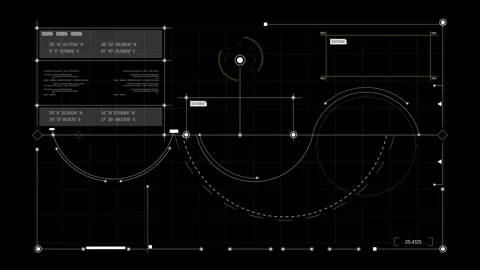 Futuristic Radial Analytics Dashboard With Curved Data Graphs Measurement Grid Stock Footage 341559896