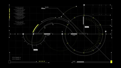 Futuristic Radial Analytics Dashboard With Overlapping Circular Graphs Scales Stock Footage 341559900