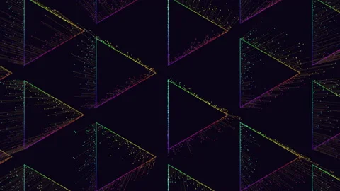 Futuristic rainbow triangles pattern with small motion dots and lines Stock Footage 202047859
