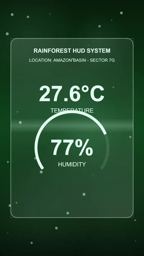 Futuristic rainforest weather data display showing temperature and humidity.. Stock Footage 345491278