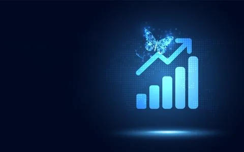 Futuristic raise arrow with bar chart graph and butterfly. Digital transfor.. Stock Illustration