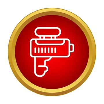 Futuristic ray gun icon on red golden button 스톡 일러스트