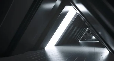Futuristic Realistic Sci-FI Corridor With White Lights And Reflections. 3D Re イラスト素材