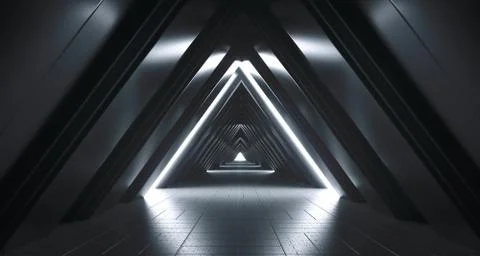 Futuristic Realistic Sci-FI Corridor With White Lights And Reflections. 3D Re イラスト素材