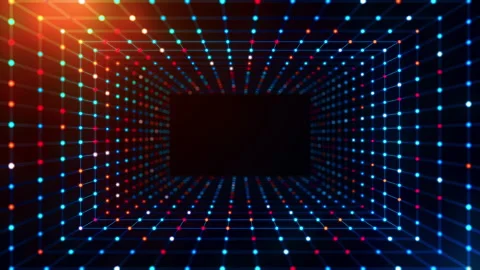 Futuristic Rectangular Wireframe Network Tunnel With Linear Camera Motion Vídeo Stock 337833444