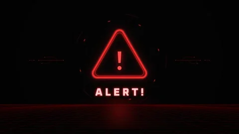 Futuristic Red Alert Warning Triangle Neon HUD Animation Stock Footage 342319396