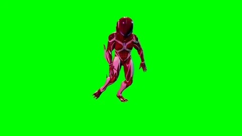 Futuristic Red Alien Dancing on Green Screen Chroma Key. 4K Vídeo Stock 337246034