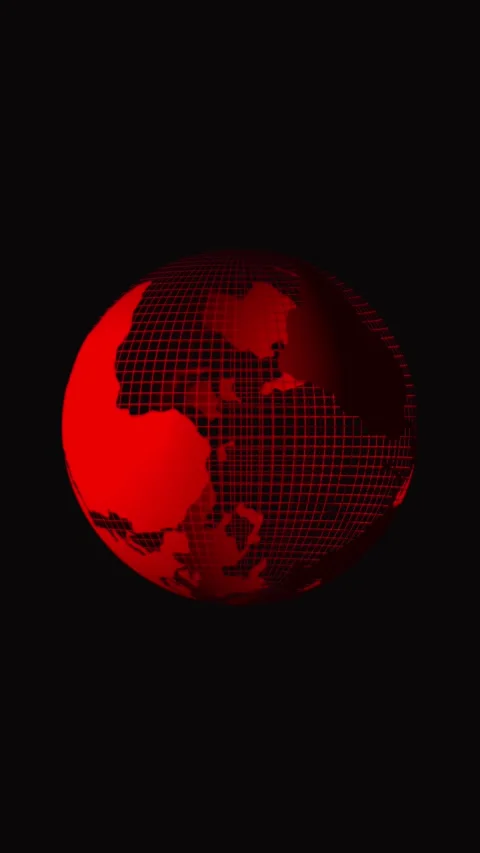 Futuristic red and black globe with grid lines on black background vertical.. 스톡 동영상 344730085