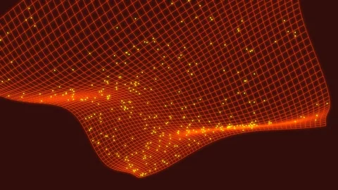 Futuristic Red and Orange Cybernetic Wave Grid with Bright Particles Stock Footage 340371124