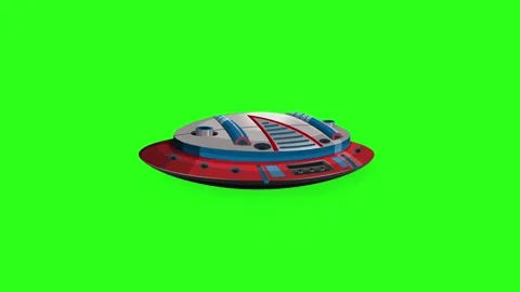 Futuristic Red and Silver UFO Flying Against Green Screen Background Stock Footage 345317747