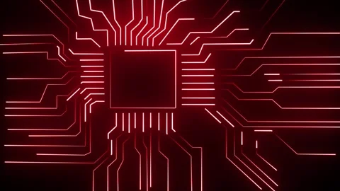 Futuristic Red CPU Processor Chip with Glowing Circuit Board Technology Bac.. Stock Footage 340306123