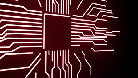 Futuristic Red CPU Processor with Glowing Circuit Board Technology Stock Footage 340306089