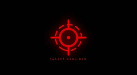 Futuristic Red Crosshair UI Element on Black Background Stockbeeldmateriaal 335400341