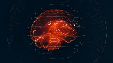 Futuristic red digital brain seamless loop. Neurons firing in MRI scan Stock Footage 119787065