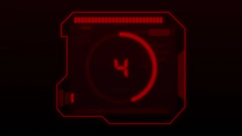 Futuristic red digital countdown timer interface on black. High tech futuri.. Stock Footage 338348584