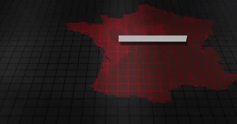 Futuristic Red digital ominous map of France Stock Footage 75291674