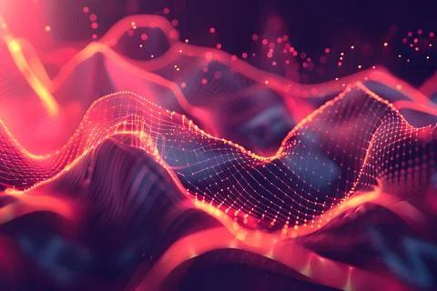 Futuristic red digital waves abstract background Stock Photos