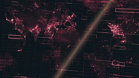 Futuristic Red Digital World Map HUD Global Network Data Animation Stock Footage 347776940